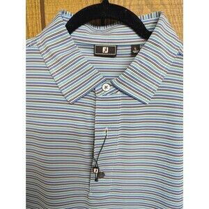FootJoy Pique Polo Golf Shirt Men's Large Striped Black Blue Teal White NWOT *